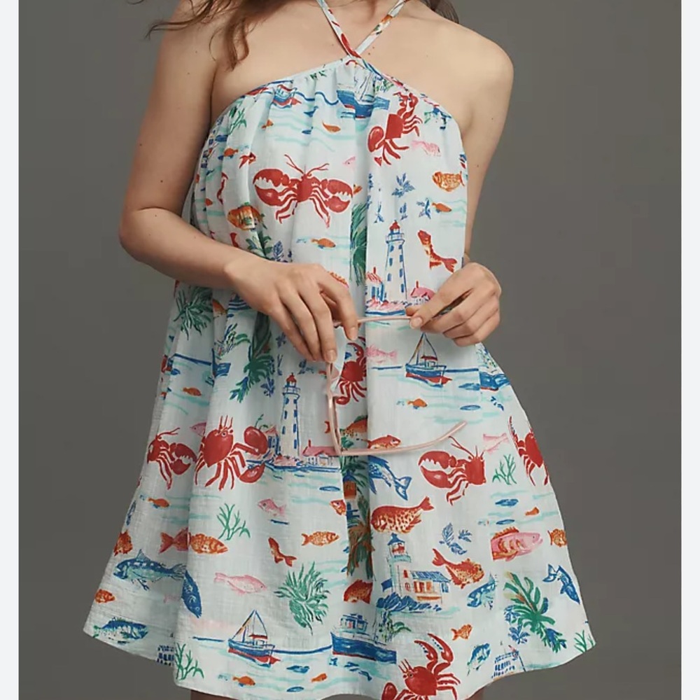 NWT Maeve Printed Halter Swing Mini Dress - Size S